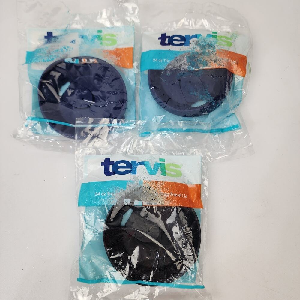 3 Tervis 24oz Blue (2) Black (1) Tumbler Bottle Replacement Travel Top Lids NIPs